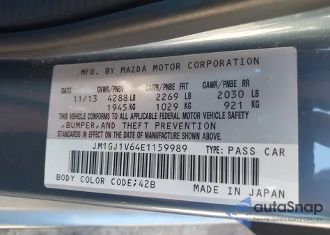 2014 Mazda Mazda6 I Touring z USA, uszkodzony, nr VIN JM1GJ1V64E1159989